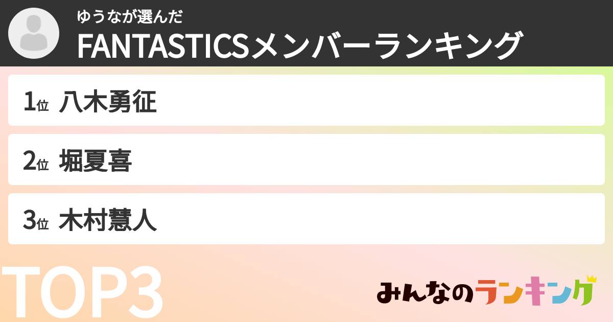 ゆうなさんの「FANTASTICSメンバーランキング」