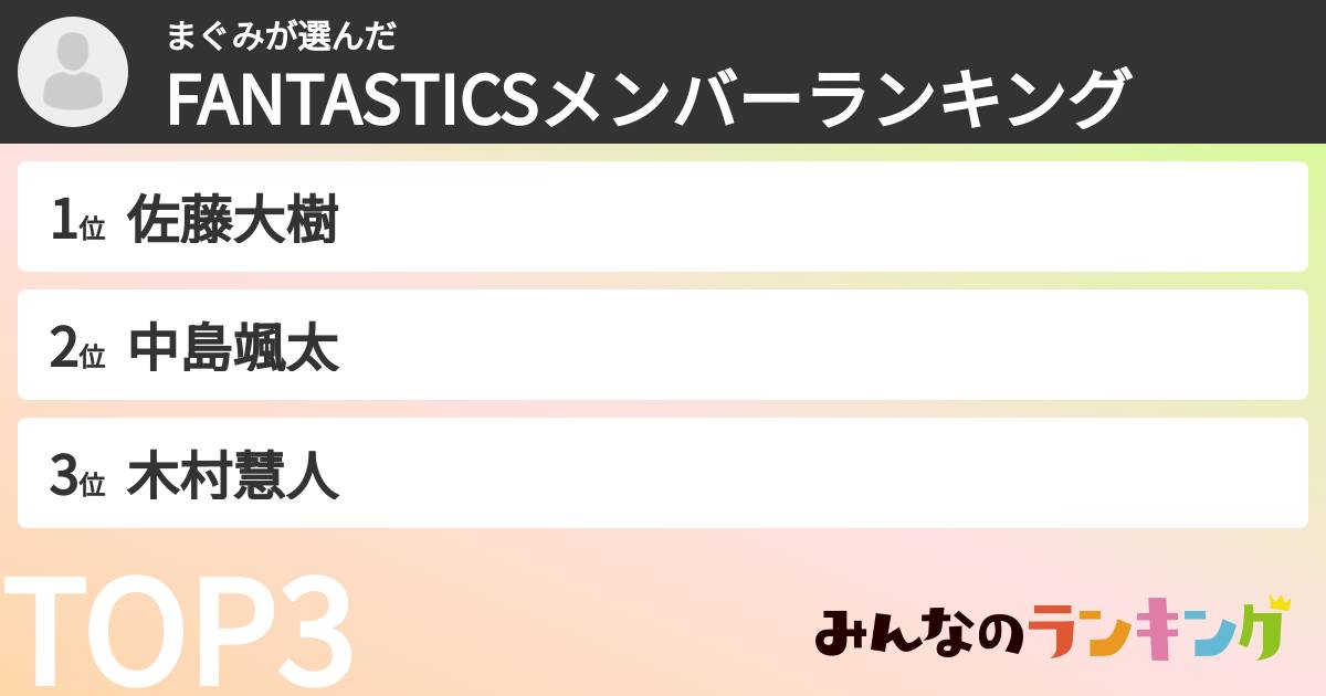 まぐみさんの「FANTASTICSメンバーランキング」