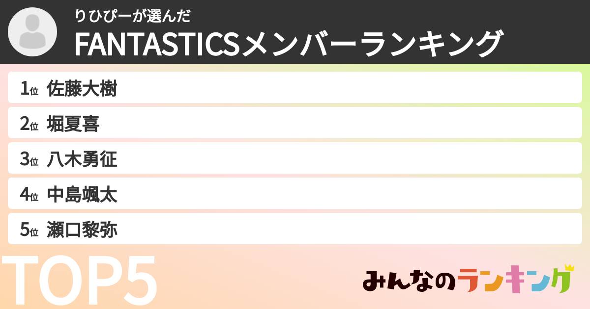りひぴーさんの「FANTASTICSメンバーランキング」