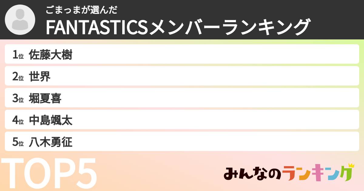 ごまっまさんの「FANTASTICSメンバーランキング」