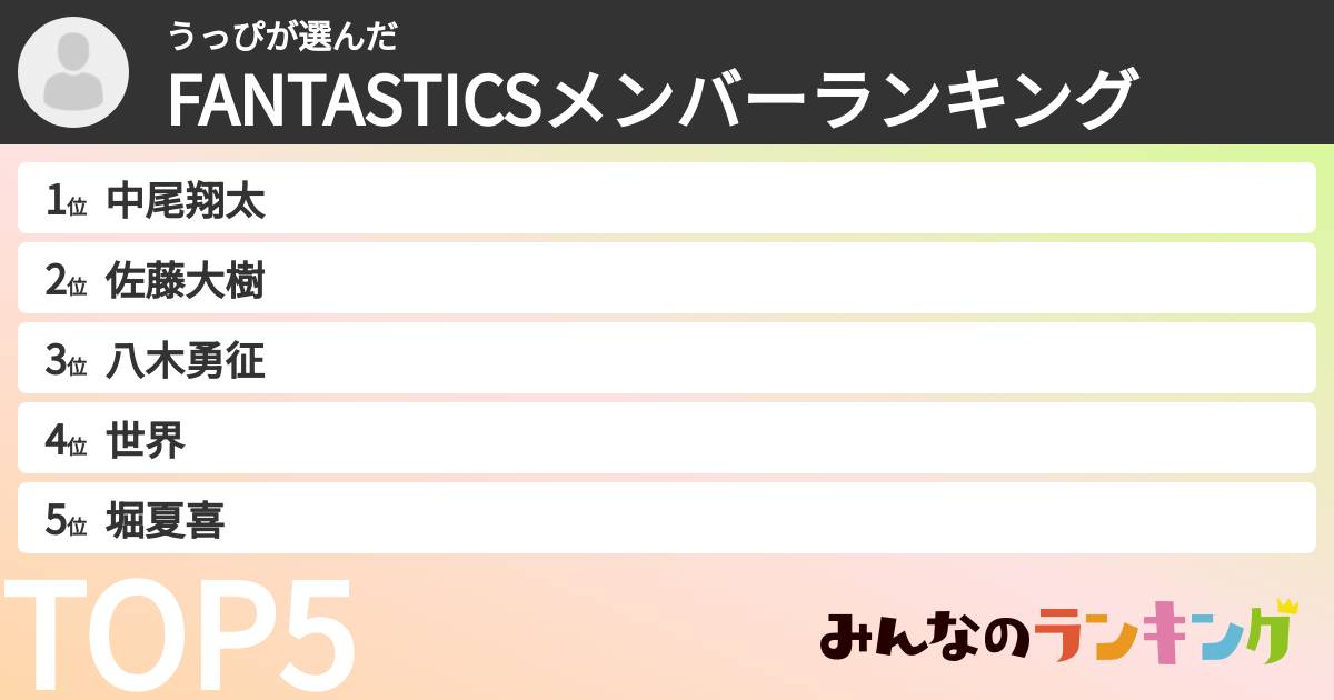 うっぴさんの「FANTASTICSメンバーランキング」