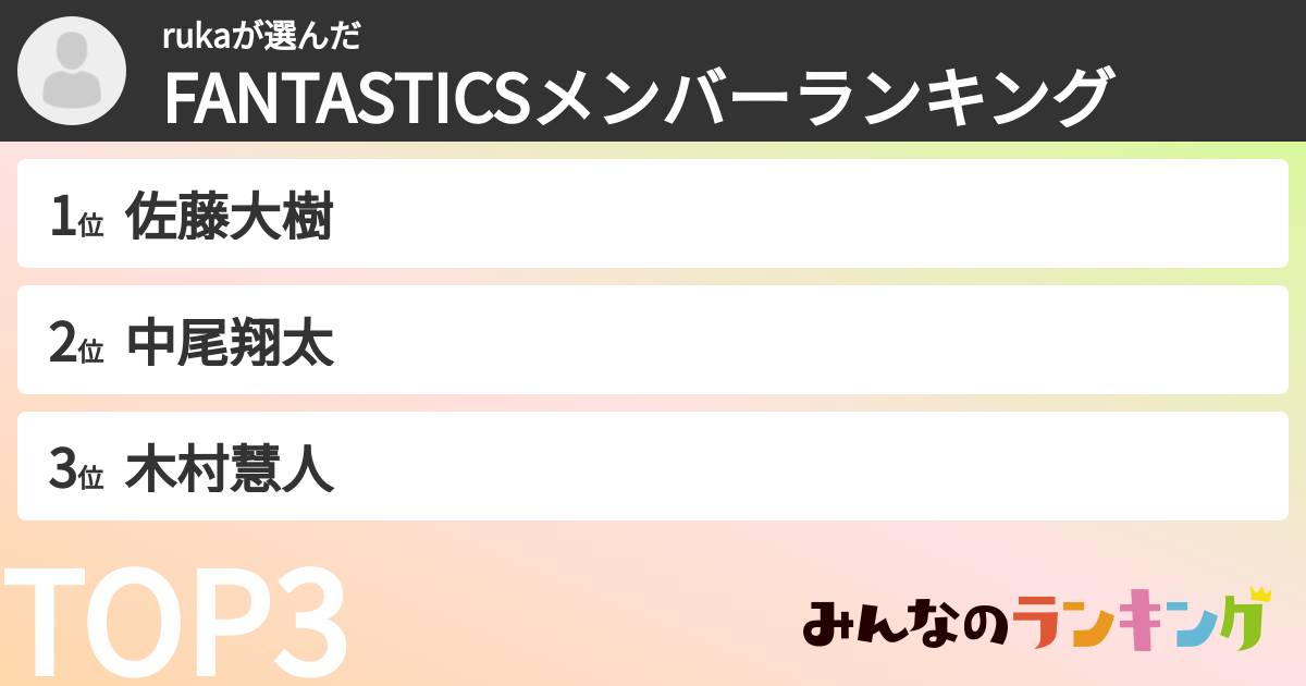 rukaさんの「FANTASTICSメンバーランキング」