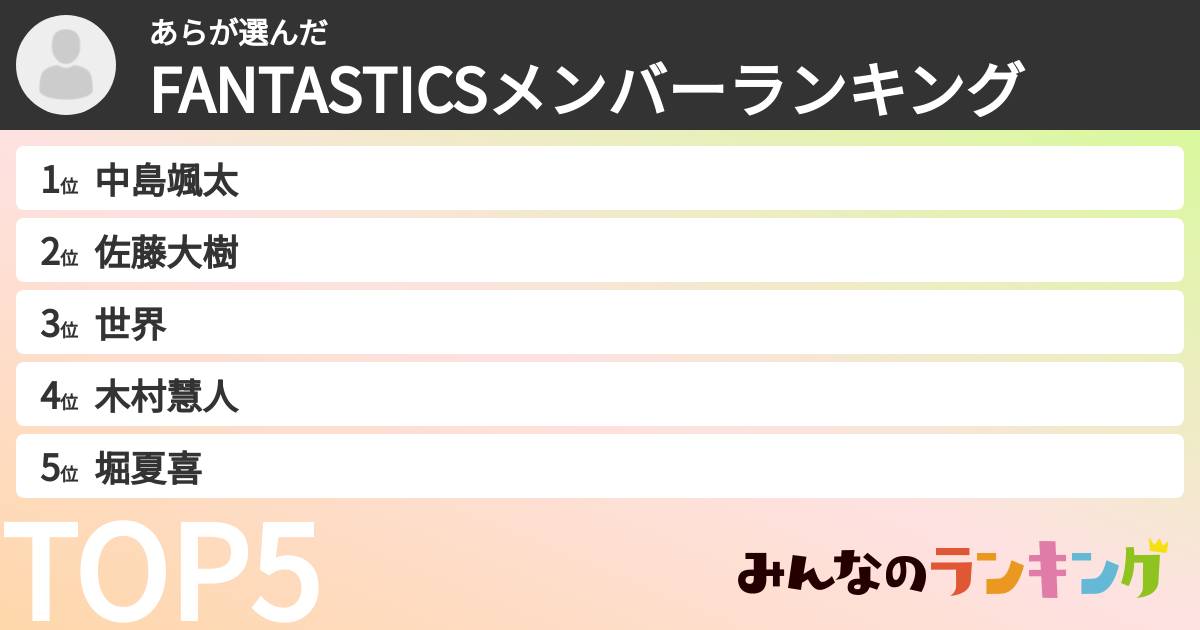 あらさんの「FANTASTICSメンバーランキング」