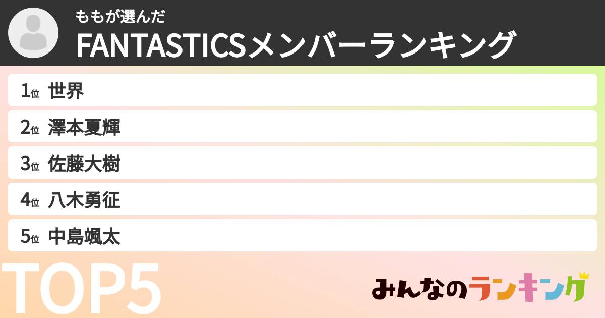 ももさんの「FANTASTICSメンバーランキング」