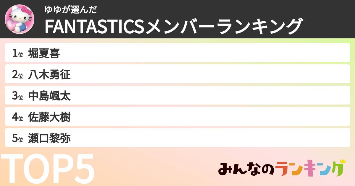 ゆゆさんの「FANTASTICSメンバーランキング」