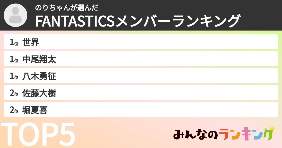 のりちゃんさんの「FANTASTICSメンバーランキング」
