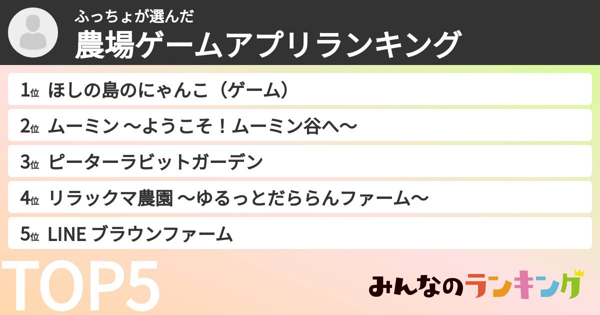 ふっちょさんの「農場ゲームアプリランキング」