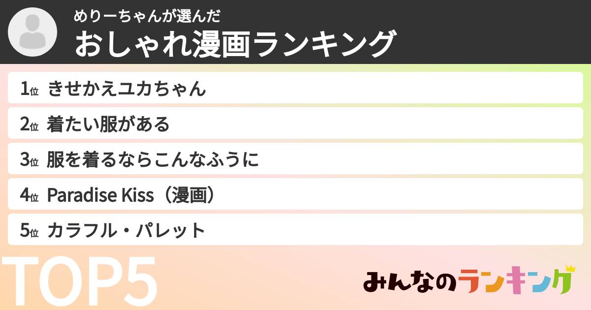 めりーちゃんさんの「おしゃれ漫画ランキング」