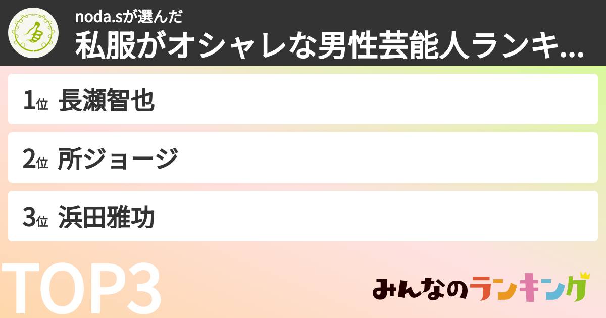 noda.sさんの「私服がオシャレな男性芸能人ランキング」