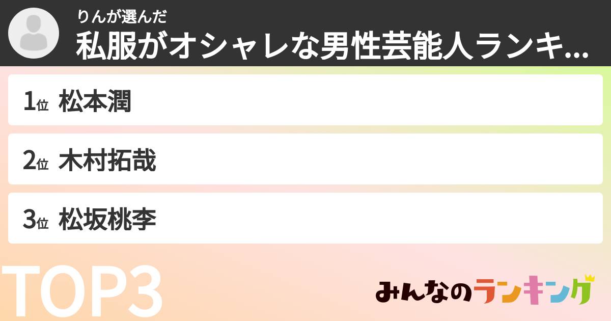 りんさんの「私服がオシャレな男性芸能人ランキング」