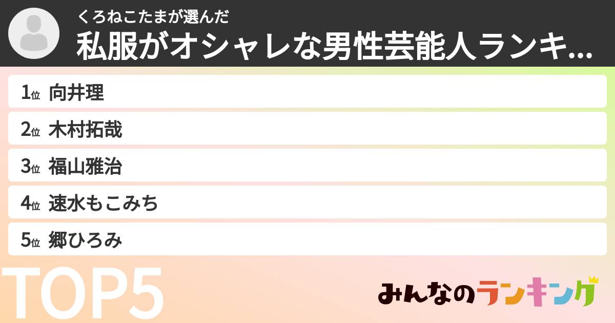 くろねこたまさんの「私服がオシャレな男性芸能人ランキング」