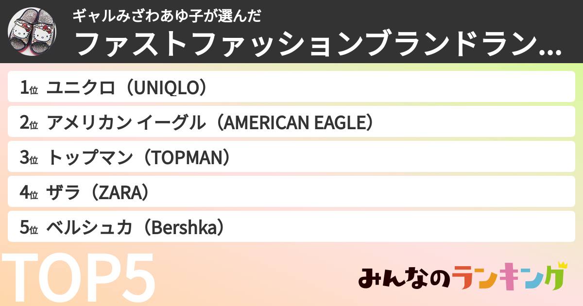 ギャルみざわあゆ子さんの「ファストファッションブランドランキング」