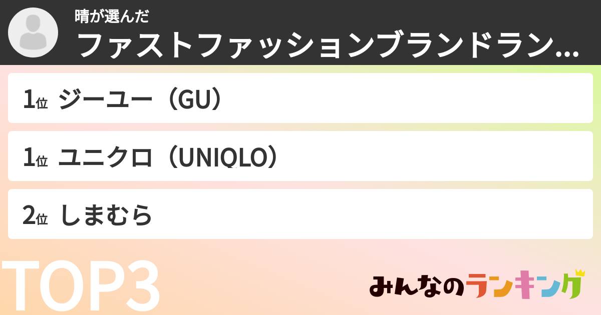 晴さんの「ファストファッションブランドランキング」