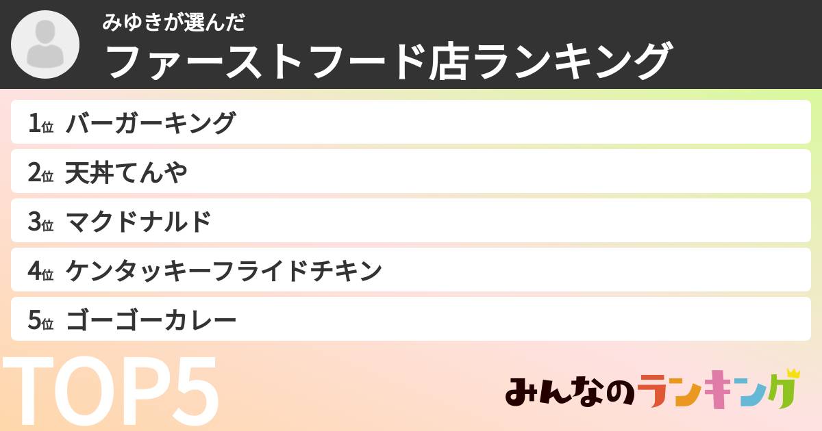 みゆきさんの「ファーストフード店ランキング」