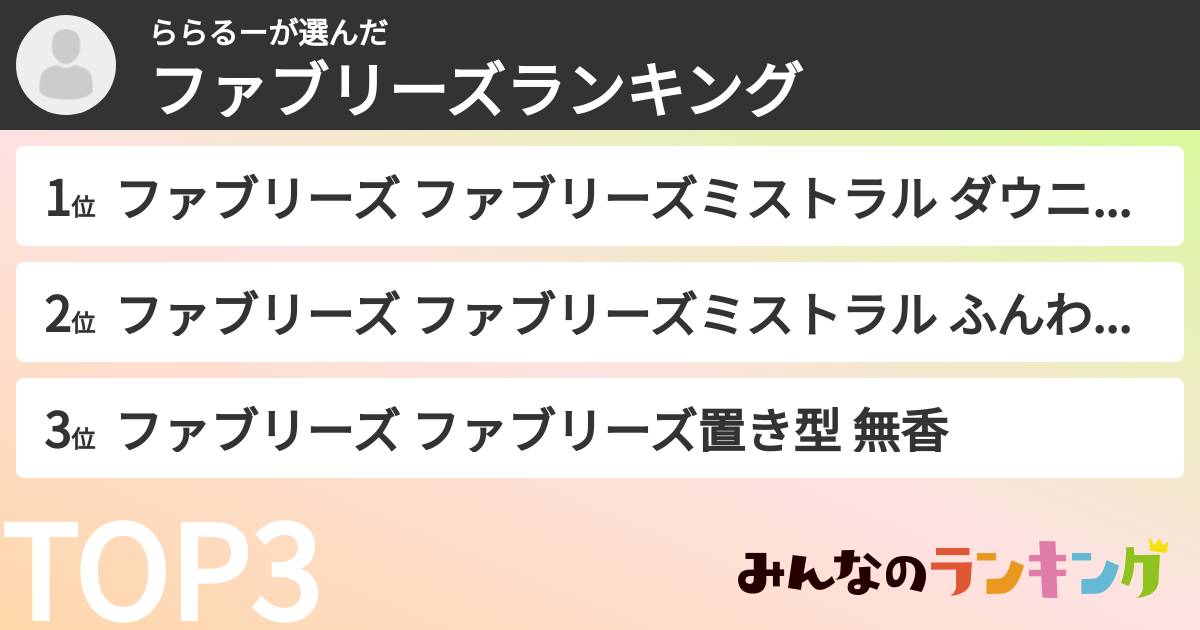 ららるーさんの「ファブリーズランキング」