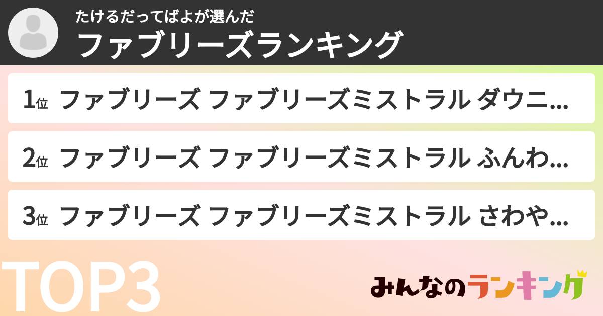 たけるだってばよさんの「ファブリーズランキング」