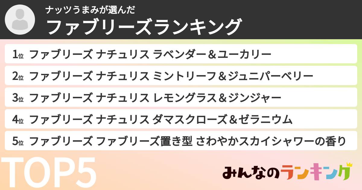 ナッツうまみさんの「ファブリーズランキング」