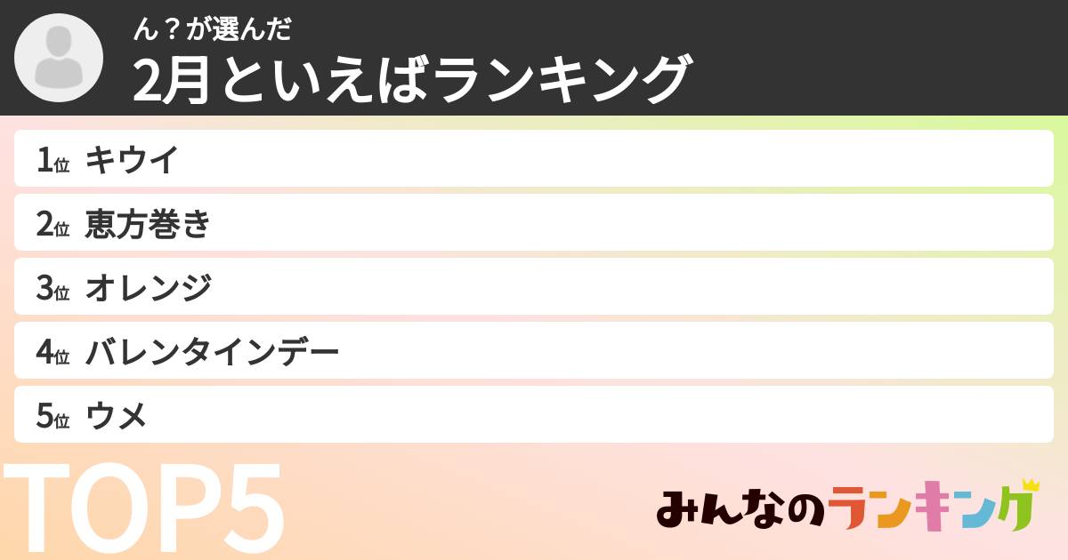 ん？さんの「2月といえばランキング」