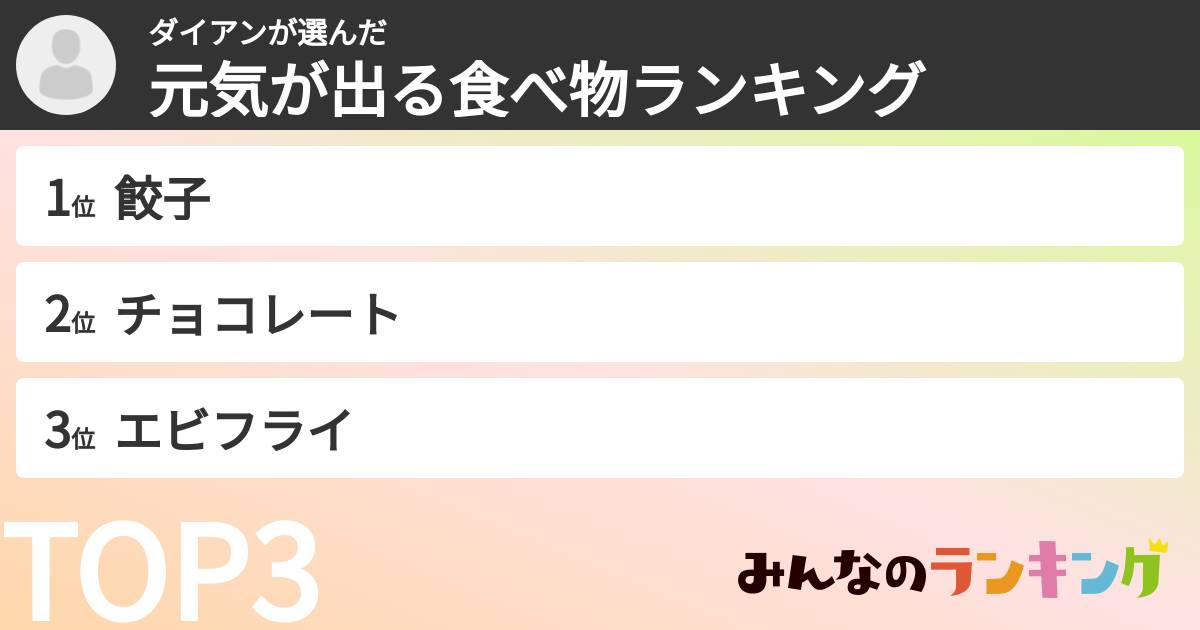 ダイアンさんの「元気が出る食べ物ランキング」