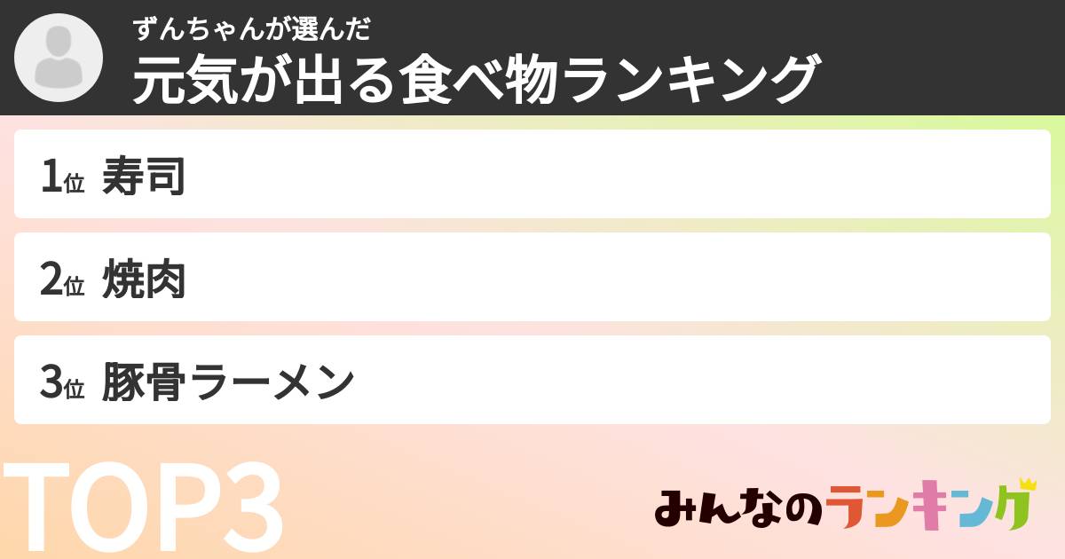 ずんちゃんさんの「元気が出る食べ物ランキング」