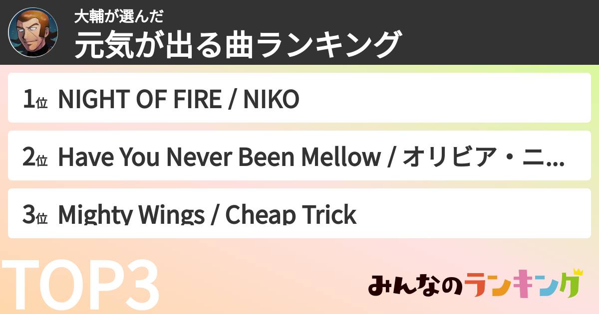 大輔さんの「元気が出る曲ランキング」
