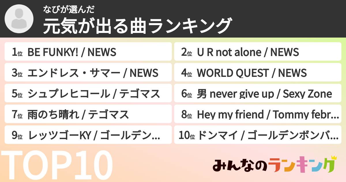 なびさんの「元気が出る曲ランキング」
