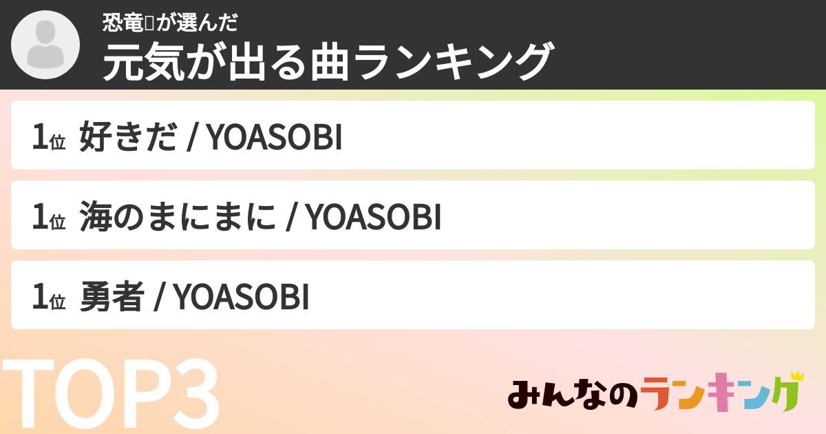 恐竜🦖さんの「元気が出る曲ランキング」