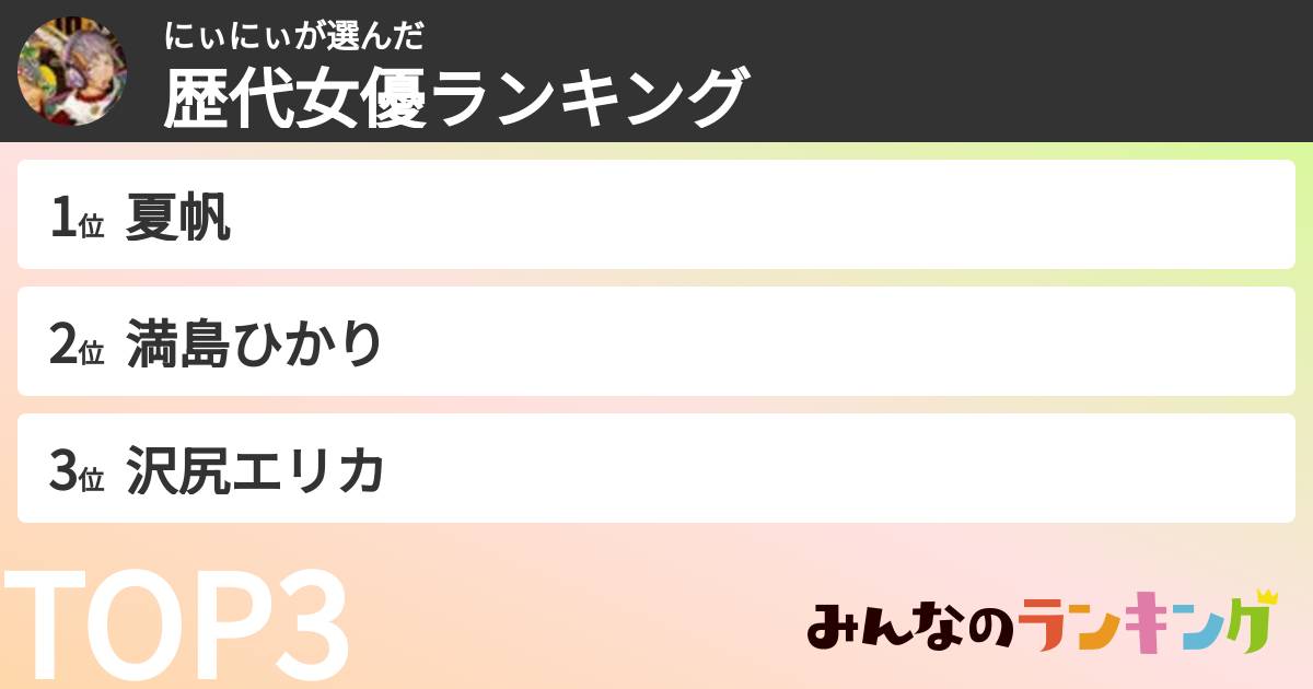 にぃにぃさんの「歴代女優ランキング」