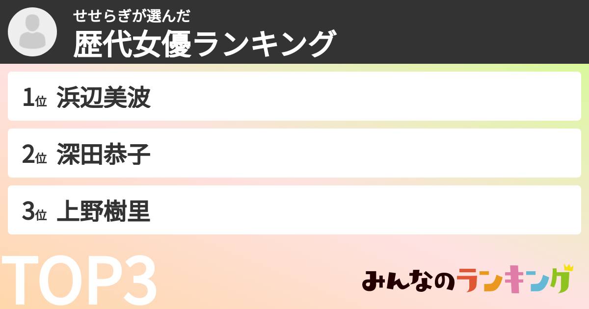 せせらぎさんの「歴代女優ランキング」