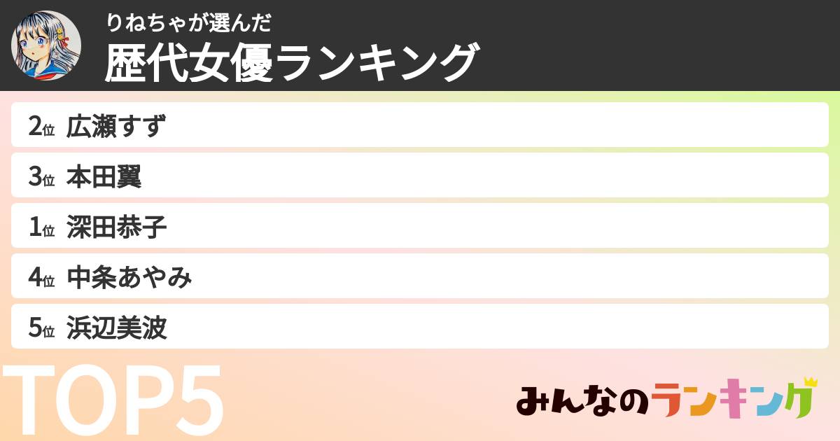 りねちゃさんの「歴代女優ランキング」