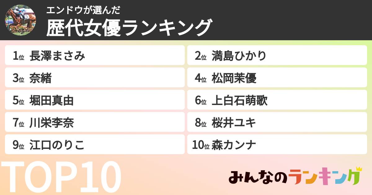 エンドウさんの「歴代女優ランキング」