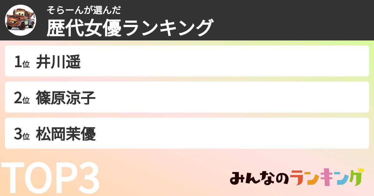 そらーんさんの「歴代女優ランキング」