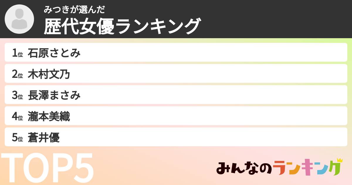 みつきさんの「歴代女優ランキング」