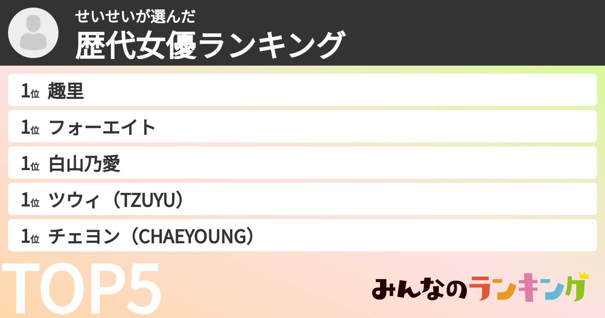 せいせいさんの「歴代女優ランキング」