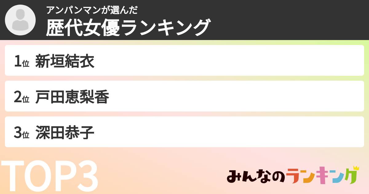 アンパンマンさんの「歴代女優ランキング」