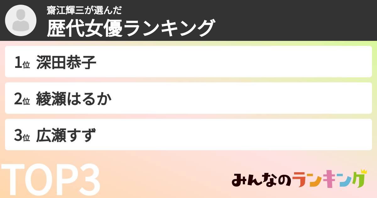 齋江輝三さんの「歴代女優ランキング」