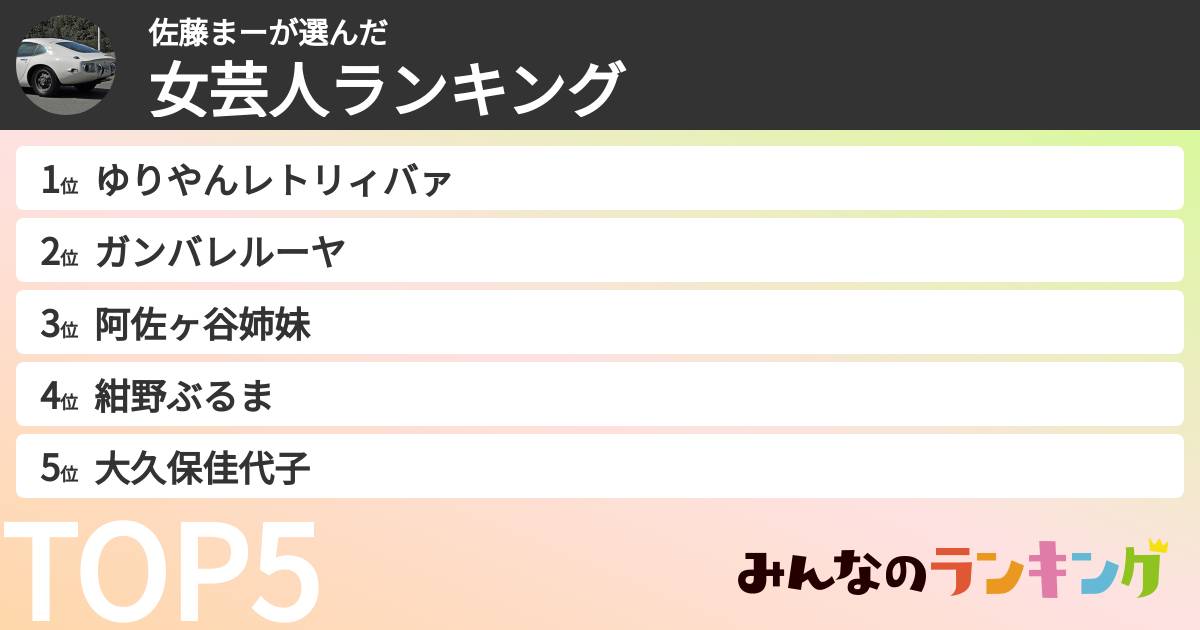 佐藤まーさんの「女芸人ランキング」