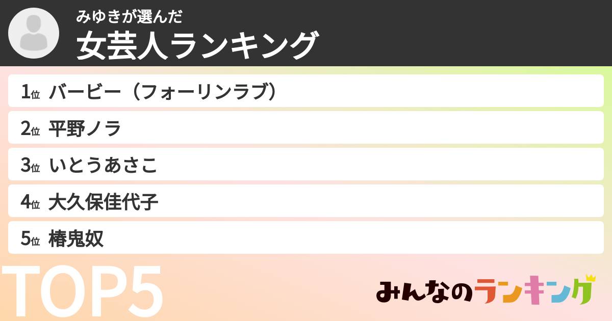 みゆきさんの「女芸人ランキング」