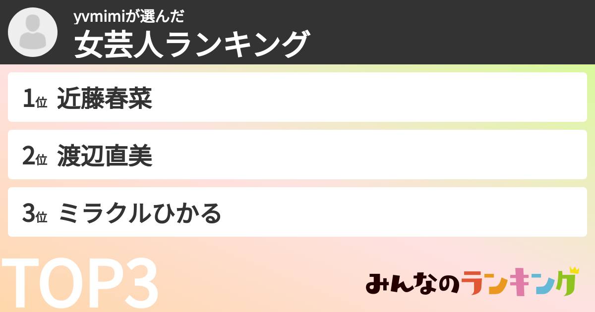 yvmimiさんの「女芸人ランキング」