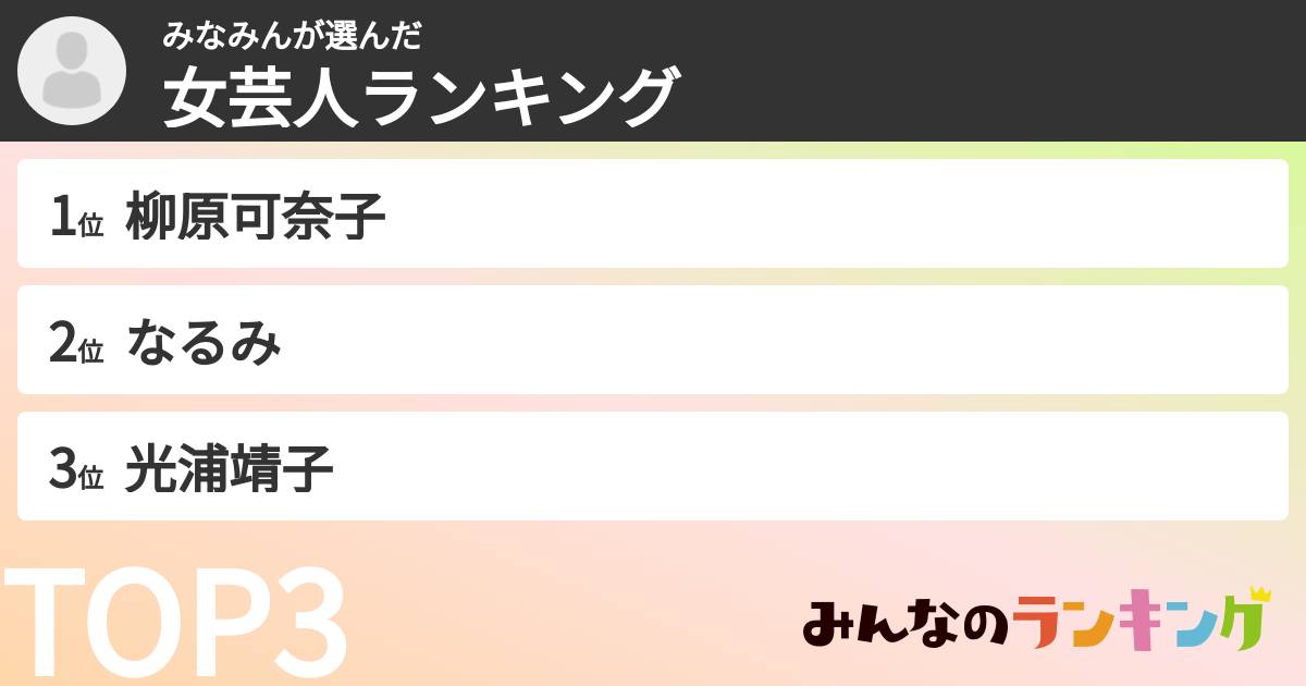 みなみんさんの「女芸人ランキング」