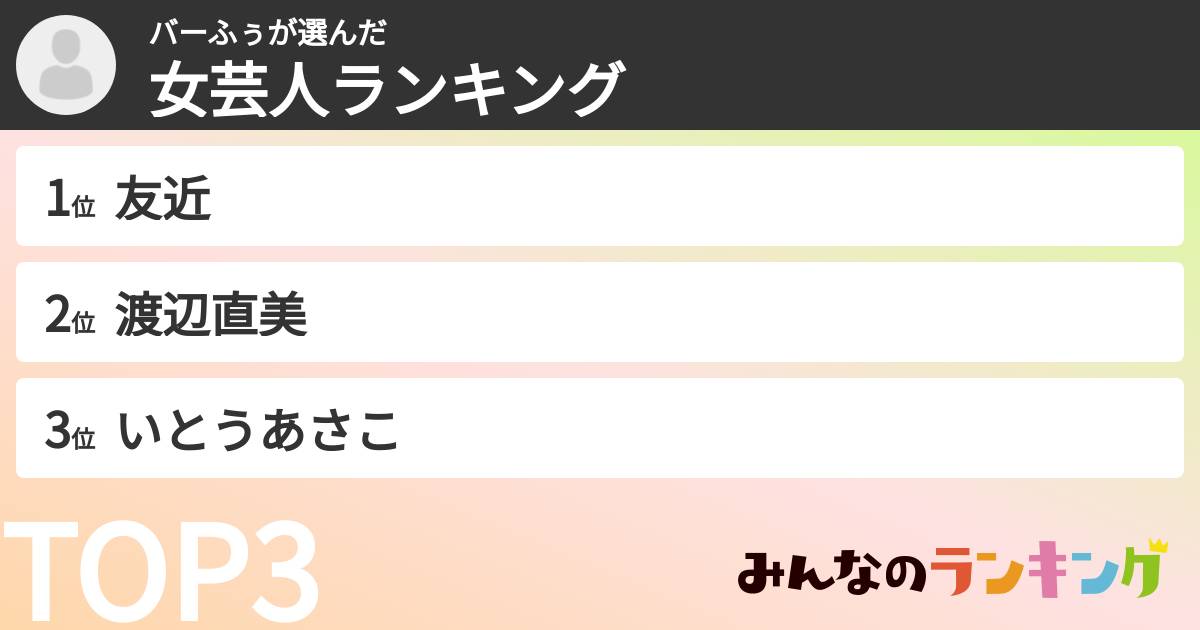 バーふぅさんの「女芸人ランキング」