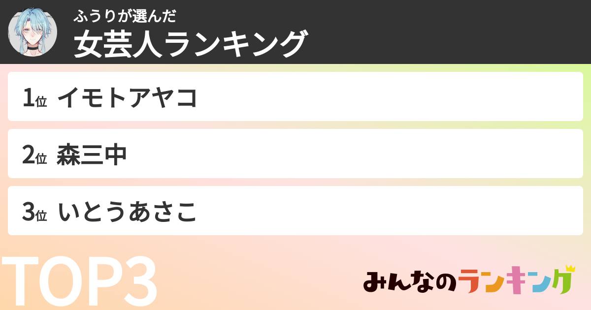 ふうりさんの「女芸人ランキング」