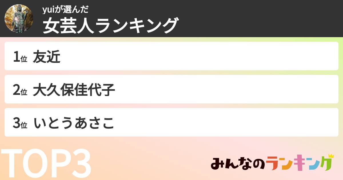 yuiさんの「女芸人ランキング」