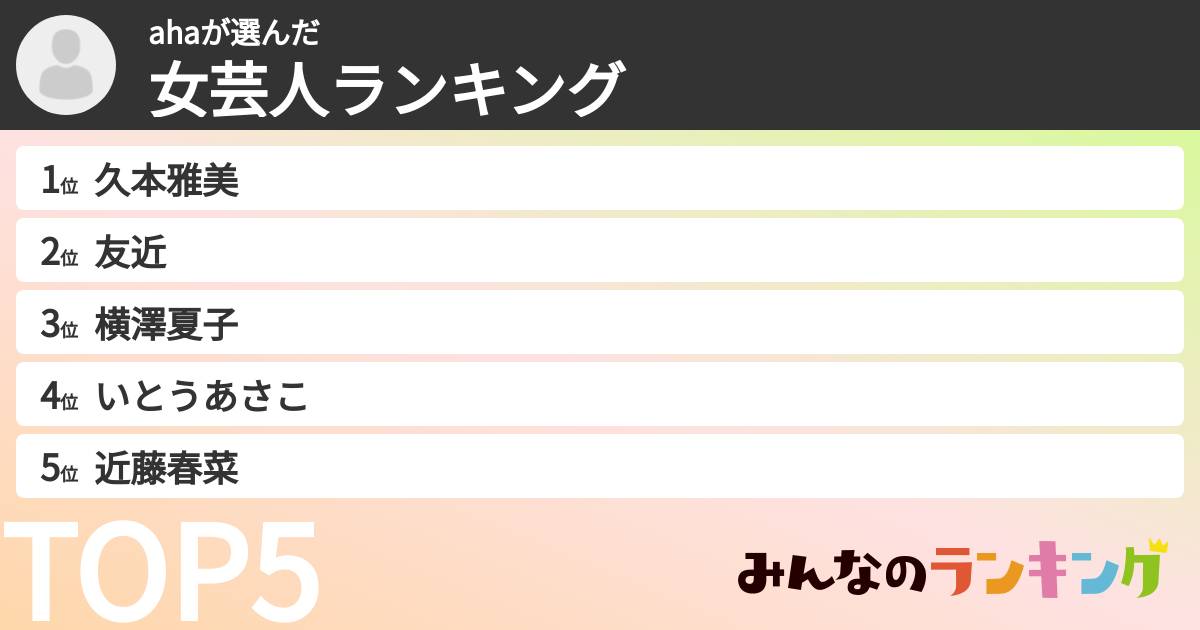 ahaさんの「女芸人ランキング」