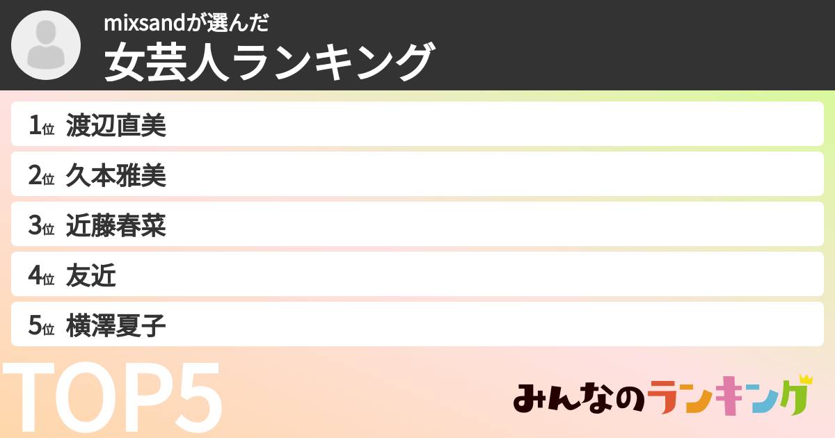 mixsandさんの「女芸人ランキング」