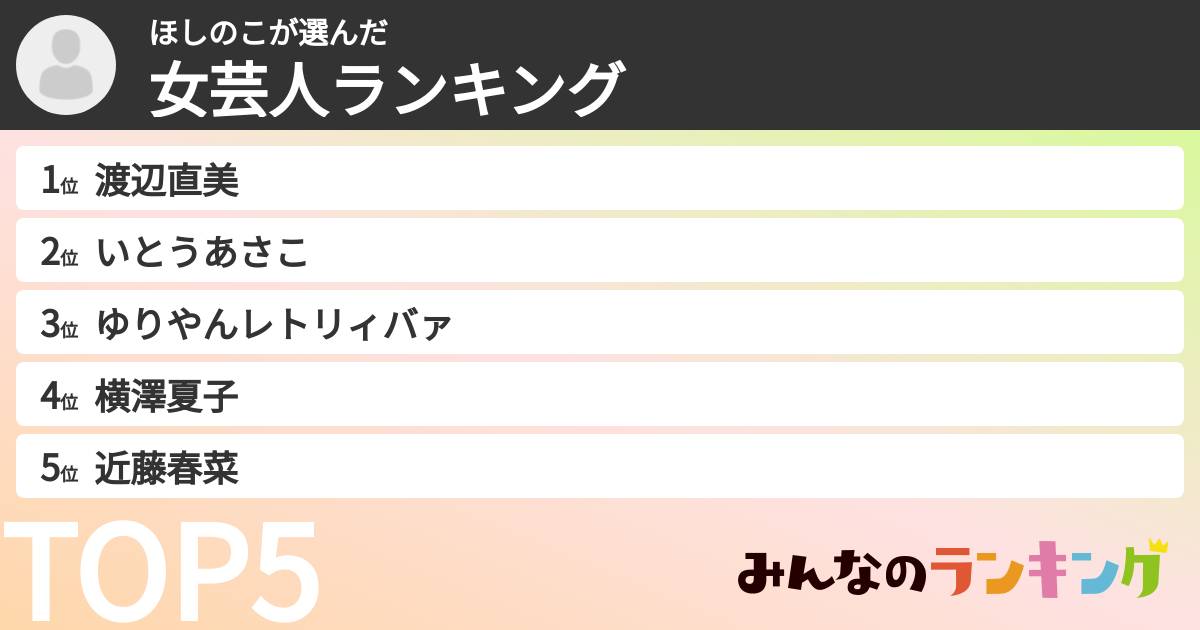 ほしのこさんの「女芸人ランキング」