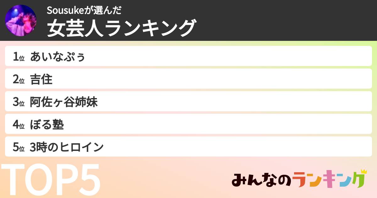 Sousukeさんの「女芸人ランキング」