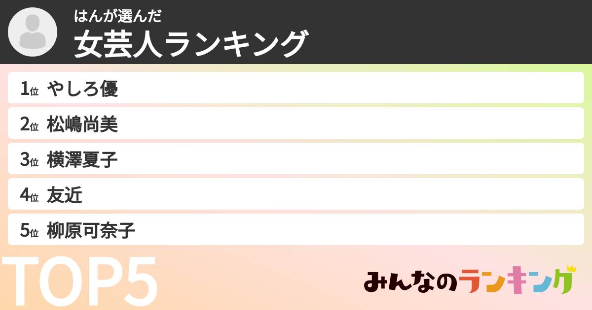 はんさんの「女芸人ランキング」