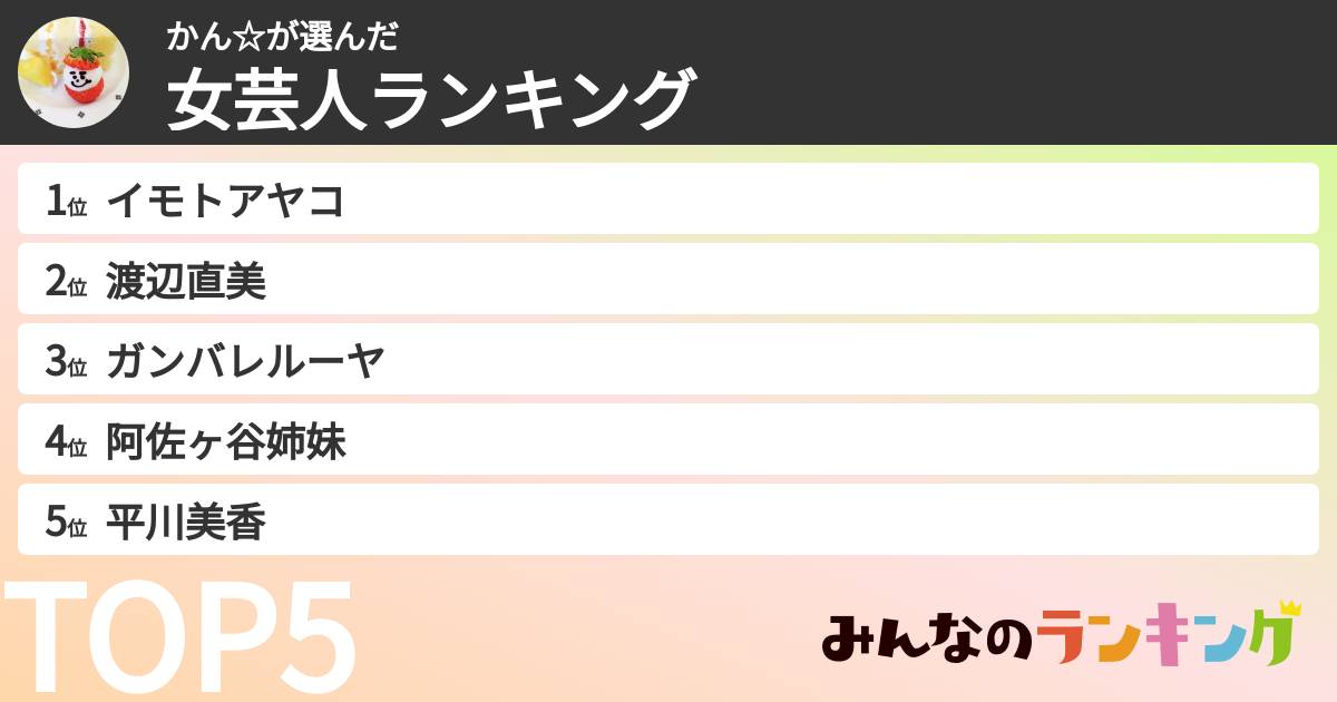 かん☆さんの「女芸人ランキング」