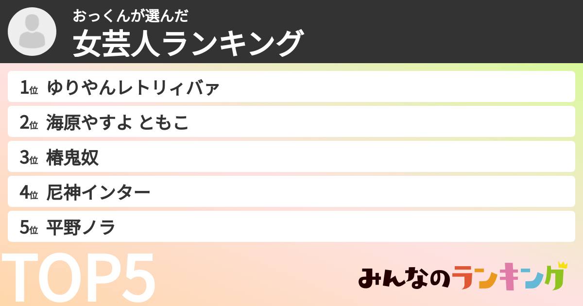 おっくんさんの「女芸人ランキング」